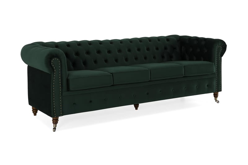 Fløyelssofa Chester Deluxe 4-seter - Mørkgrønn - 4 seter sofa - Fløyelssofaer - Howard-sofaer - Chesterfield sofaer