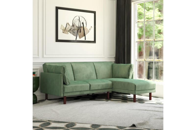 Clair 3-seters Sovesofa med Sjeselong Justerbar Fløyel/Grønn - Dorel Home - Møbler - Sofaer - Fløyelssofaer