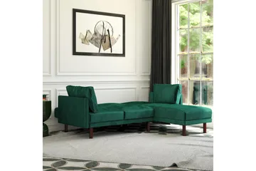 Clair 3-seters Sovesofa med Sjeselong Justerbar Fløyel/Grønn - Dorel Home - Møbler - Sofaer - Fløyelssofaer