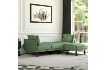 Clair 3-seters Sovesofa med Sjeselong Justerbar Fløyel/Grønn - Dorel Home - Møbler - Sofaer - Fløyelssofaer
