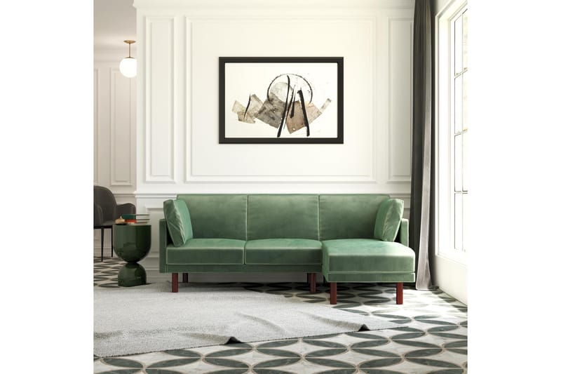 Clair 3-seters Sovesofa med Sjeselong Justerbar Fløyel/Grønn - Dorel Home - Møbler - Sofaer - Fløyelssofaer