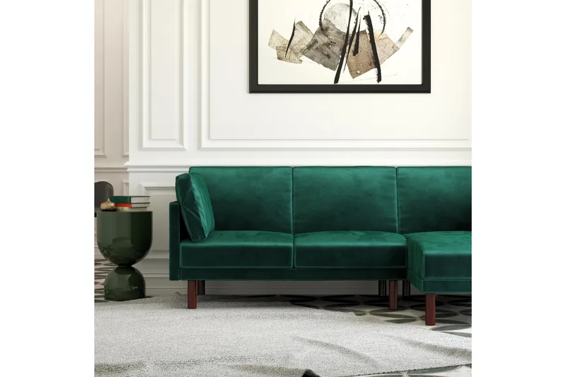 Clair 3-seters Sovesofa med Sjeselong Justerbar Fløyel/Grønn - Dorel Home - Møbler - Sofaer - Fløyelssofaer