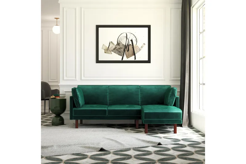 Clair 3-seters Sovesofa med Sjeselong Justerbar Fløyel/Grønn - Dorel Home - Møbler - Sofaer - Fløyelssofaer