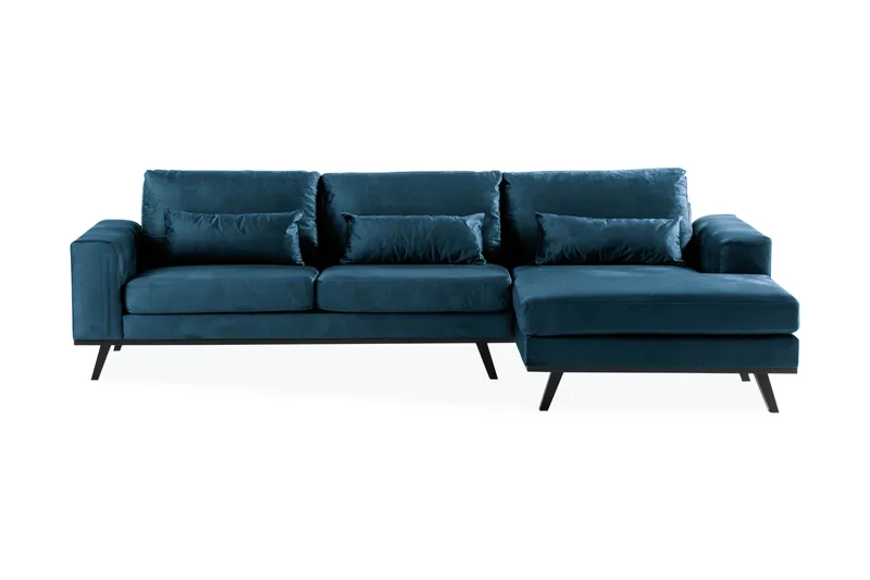 Copenhagen 4-seters Høyrevendt L-formet Divansofa i Fløyel, Blå