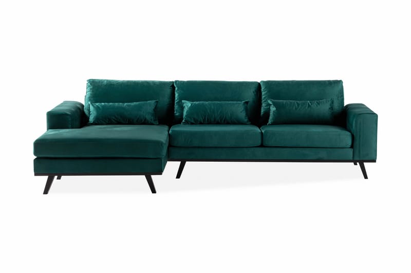 Copenhagen 4-seters Venstrevendt L-formet Divansofa i Fløyel, Grønn
