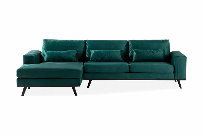 Copenhagen 4-seters Venstrevendt L-formet Divansofa i Fløyel, Grønn