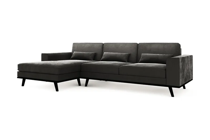Copenhagen 4-seters Venstrevendt L-formet Divansofa i Fløyel - Mørk grå - Møbler - Sofaer - Fløyelssofaer