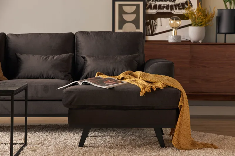 Copenhagen Compact 3-seters Vendbar L-formet Divansofa i Fløyel - Mørk grå - Møbler - Sofaer - Fløyelssofaer