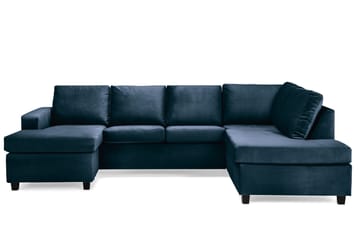 Crazy 4-seters Høyrevendt U-formet Large Sofa med Divan og Sjeselong i Fløyel - Blå - Møbler - Sofaer - Fløyelssofaer