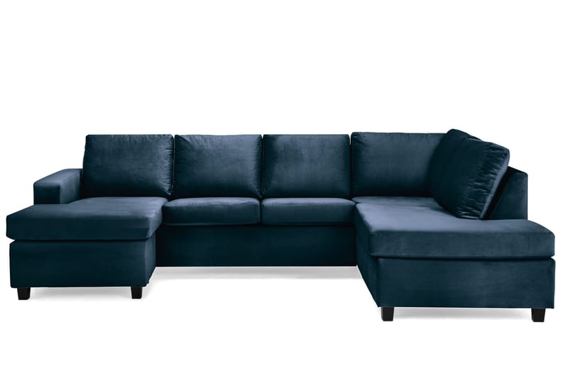 Crazy 4-seters Høyrevendt U-formet Large Sofa med Divan og Sjeselong i Fløyel - Blå - Møbler - Sofaer - Fløyelssofaer