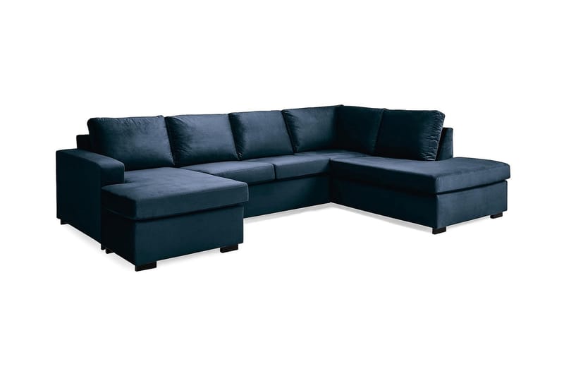 Crazy 4-seters Høyrevendt U-formet Large Sofa med Divan og Sjeselong i Fløyel - Blå - Møbler - Sofaer - Fløyelssofaer