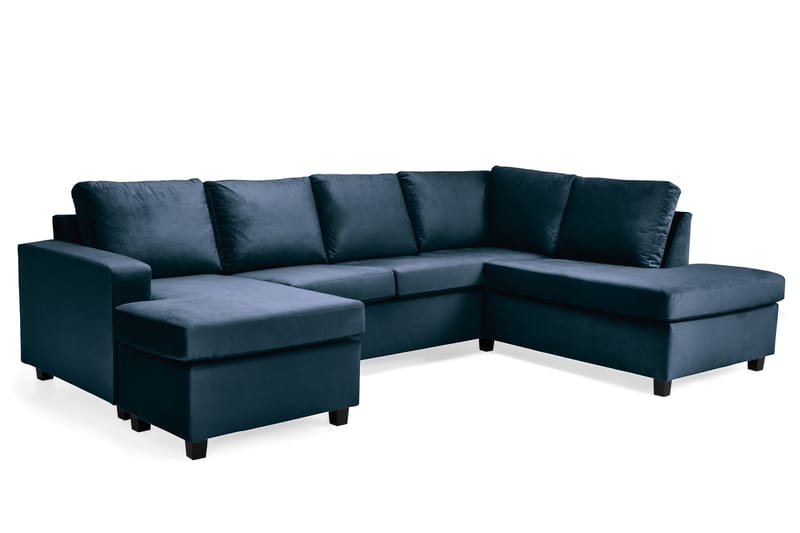 Crazy 4-seters Høyrevendt U-formet Large Sofa med Divan og Sjeselong i Fløyel - Blå - Møbler - Sofaer - Fløyelssofaer