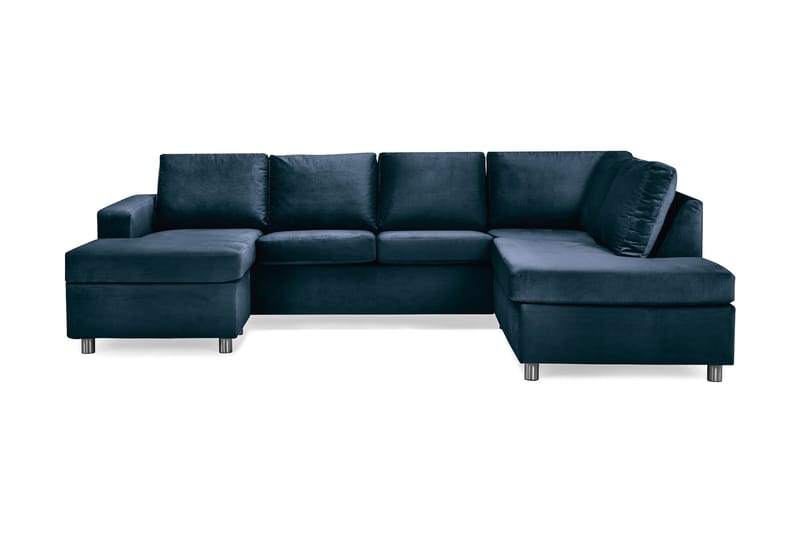 Crazy 4-seters Høyrevendt U-formet Large Sofa med Divan og Sjeselong i Fløyel - Blå - Møbler - Sofaer - Fløyelssofaer