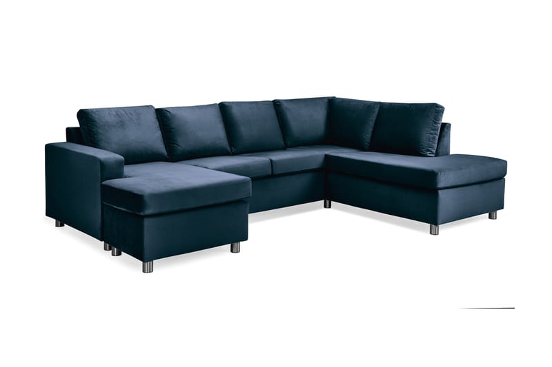 Crazy 4-seters Høyrevendt U-formet Large Sofa med Divan og Sjeselong i Fløyel - Blå - Møbler - Sofaer - Fløyelssofaer