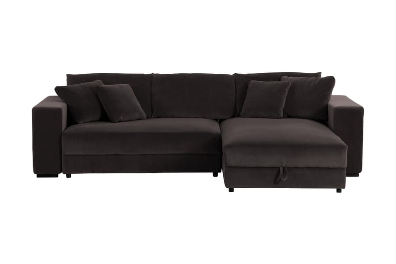 DivanSovesofa Stor Denanwy Høyre med Oppbevaring - Fløyel/Mørkegrå - Sovesofa divan