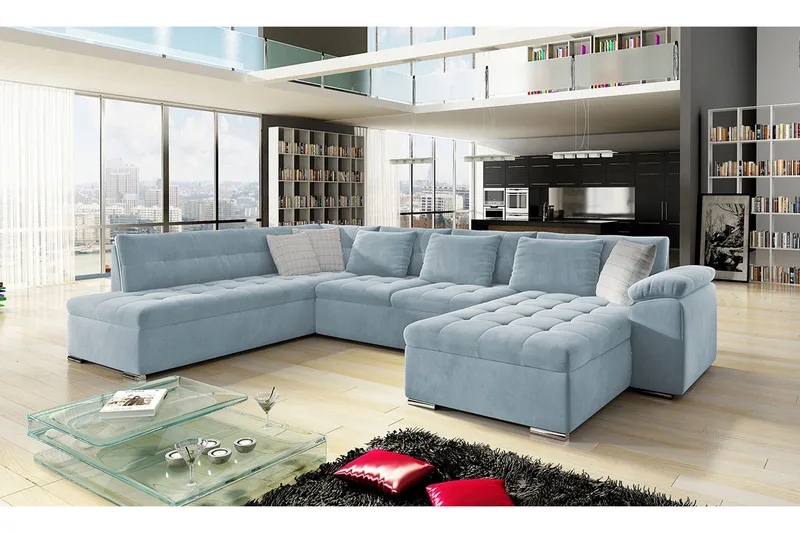 Dynir 4-seters Hjørnesovesofa - Blå - Møbler - Sofaer - Fløyelssofaer