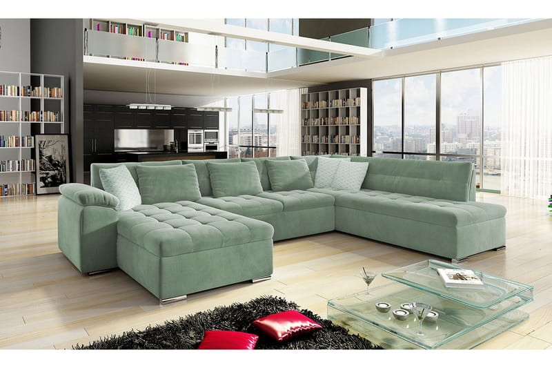 Dynir 4-seters Hjørnesovesofa - Grønn - Møbler - Sofaer - Fløyelssofaer