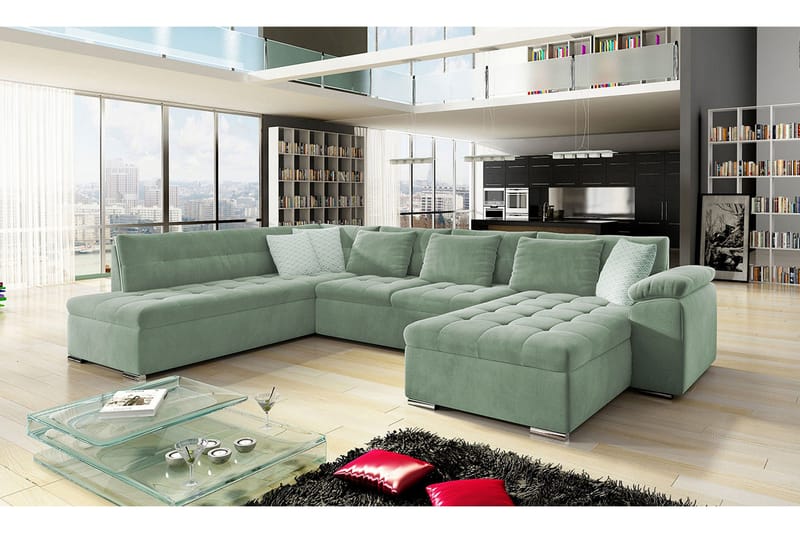 Dynir 4-seters Hjørnesovesofa - Grønn - Møbler - Sofaer - Fløyelssofaer