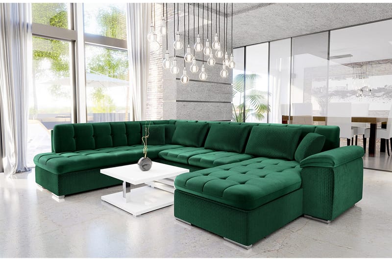 Dynir 6-seters Høyrevendt U-formet Sovesofa 125x290 cm med Oppbevaring i Fløyel - Grønn - Møbler - Sofaer - Fløyelssofaer