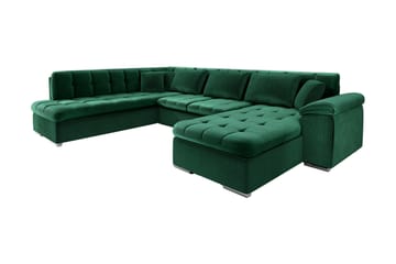 Dynir 6-seters Høyrevendt U-formet Sovesofa 125x290 cm med Oppbevaring i Fløyel - Grønn - Møbler - Sofaer - Fløyelssofaer