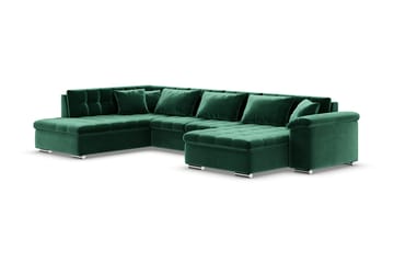 Dynir Høyrevendt U-formet Sovesofa 125x290 cm med Oppbevaring i Fløyel - Grønn - Møbler - Sofaer - Fløyelssofaer