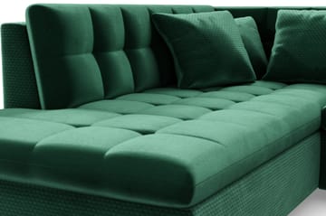Dynir Høyrevendt U-formet Sovesofa 125x290 cm med Oppbevaring i Fløyel - Grønn - Møbler - Sofaer - Fløyelssofaer