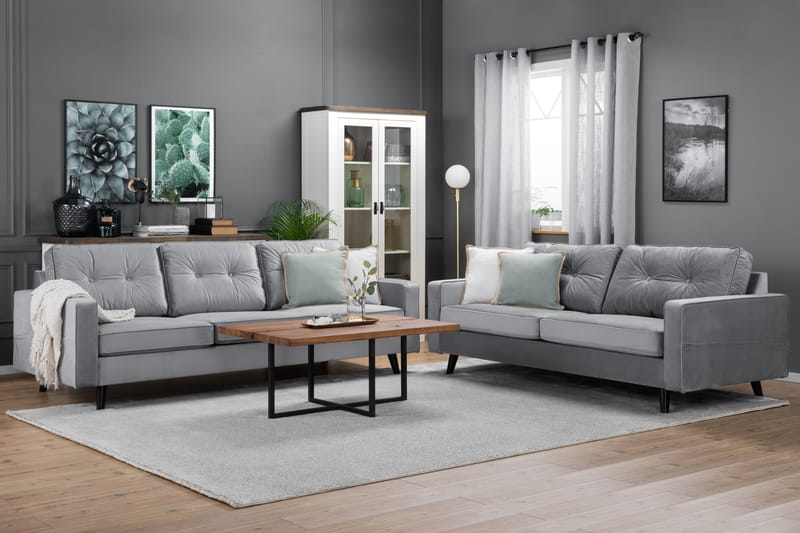 Fløyelssofa Miller 3-seter - Lysgrå - Fløyelssofaer - 3 seter sofa