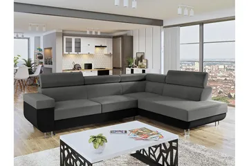 Fonti 3-seter Høyrevendt L-formet Sovesofa med Oppbevaring i Plysj - Grå - Møbler - Sofaer - Sovesofaer - Langsgående sovesofa