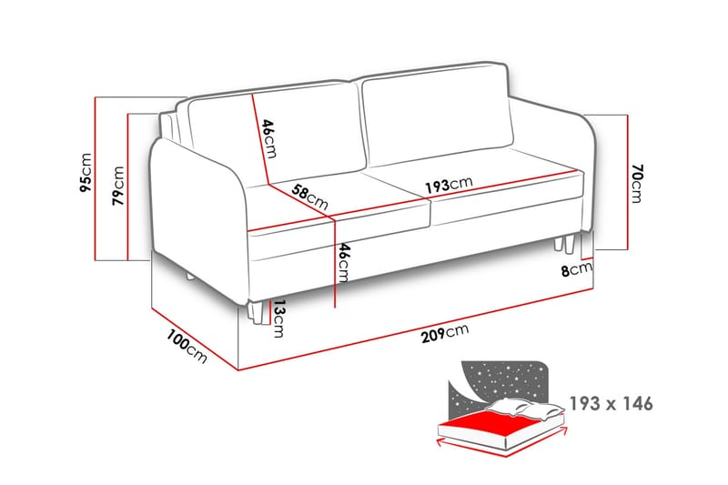 Gaja 2-seter Sovesofa Runde Armlener i Stoff - Beige - Møbler - Sofaer - Fløyelssofaer