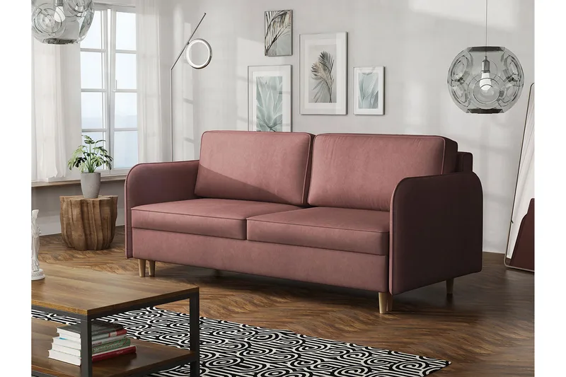 Gaja 2-seter Sovesofa Runde Armlener i Stoff - Rosa - Møbler - Sofaer - Fløyelssofaer
