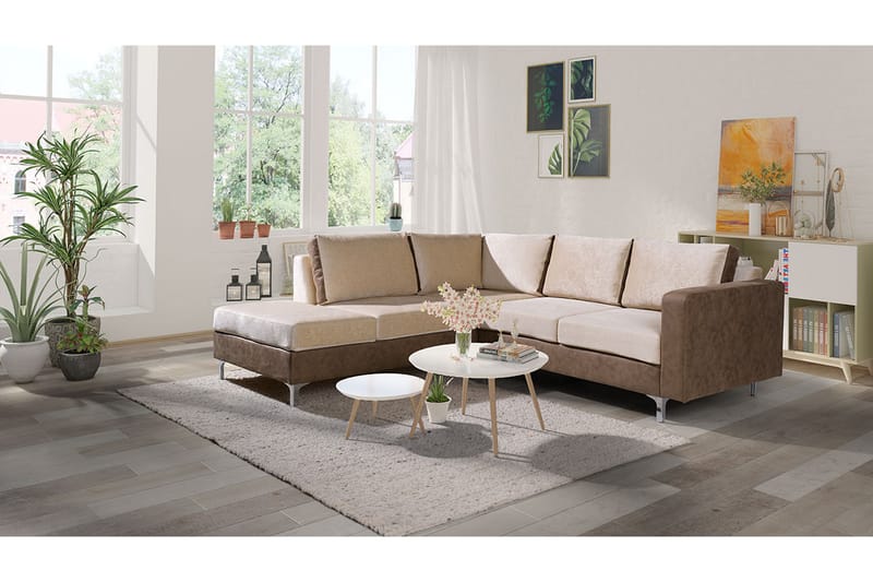 Hjørnesofa Farindon - Brun - 4 seters sofa med divan - Fløyelssofaer - Sofaer med sjeselong