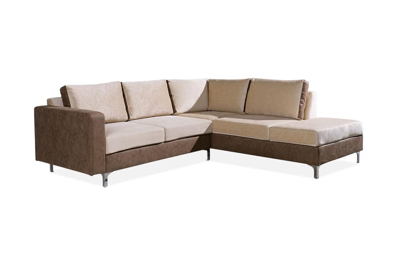 Hjørnesofa Farindon - Brun - Fløyelssofaer - 4 seters sofa med divan - Sofaer med sjeselong