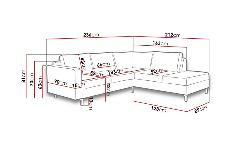 Hjørnesofa Farindon - Grå - 4 seters sofa med divan - Fløyelssofaer - Sofaer med sjeselong