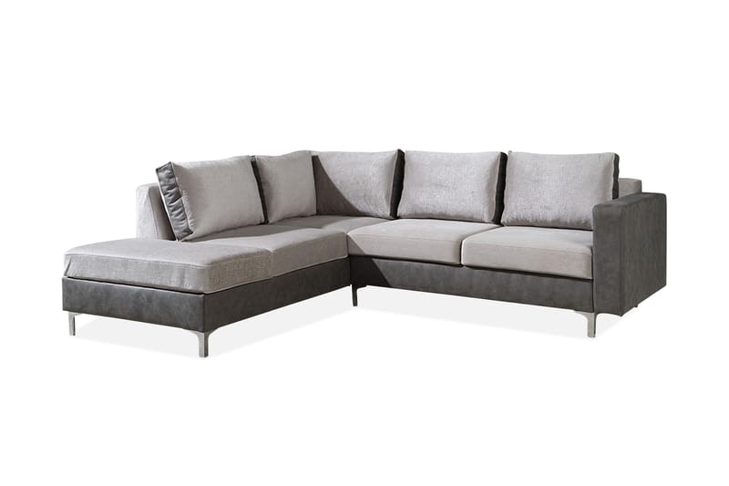 Hjørnesofa Farindon - Grå - Fløyelssofaer - 4 seters sofa med divan - Sofaer med sjeselong