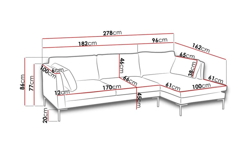 Hjørnesofa Ocean Høyre - Rosa - Fløyelssofaer - Sovesofa divan