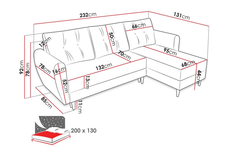 Ilzarbe 2-seters Sovesofa - Hvit - Sovesofa divan - U sovesofa - Fløyelssofaer