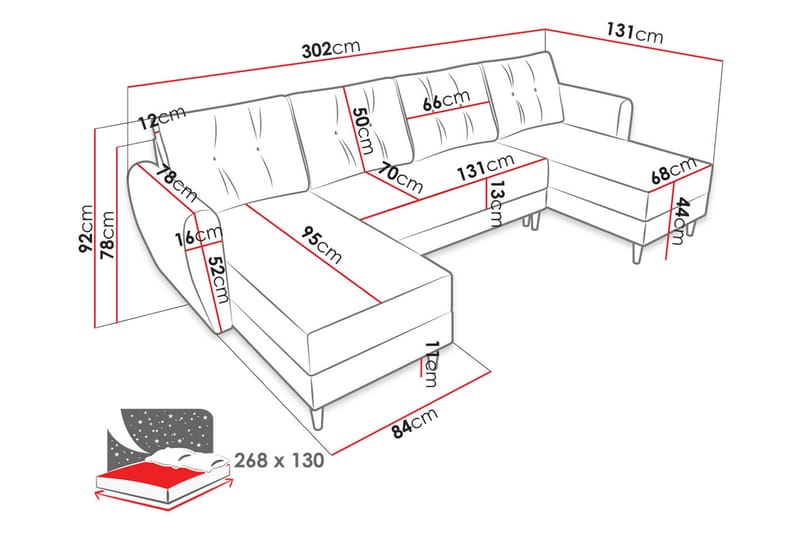 Ilzarbe Sovesofa - Grå - Sovesofa divan - U sovesofa - Fløyelssofaer