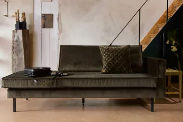 Lissbon 2-seter Høyre Daybed med Divan og Åpen Side i Fløyel - Grønn - Møbler - Sofaer - Fløyelssofaer