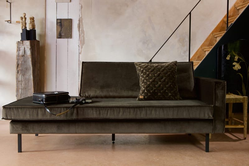 Lissbon 2-seter Høyre Daybed med Divan og Åpen Side i Fløyel - Grønn - Møbler - Sofaer - Fløyelssofaer