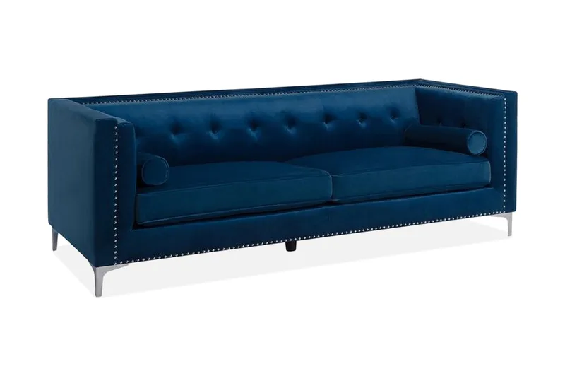 Llawhaden Rektangulær Chesterfield Fløyelssofa 211 cm, Blå