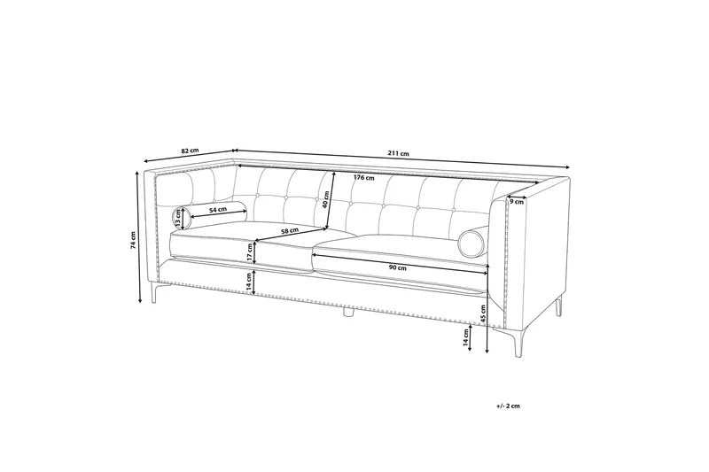 Llawhaden Sofa Fløyel - Blå - Møbler - Sofaer - Fløyelssofaer