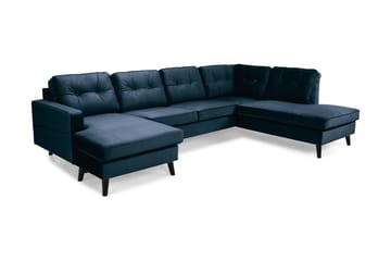 Monroe 4-seters Høyrevendt U-formet Sofa med Divan og Sjeselong i Fløyel - Blå - Møbler - Sofaer - Fløyelssofaer
