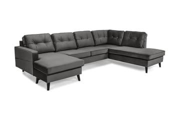 Monroe 4-seters Høyrevendt U-formet Sofa med Divan og Sjeselong i Fløyel - Mørk grå - Møbler - Sofaer - Fløyelssofaer