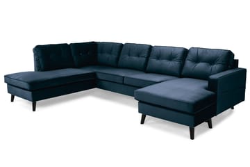 Monroe 4-seters Venstrevendt U-formet Sofa med Divan og Sjeselong i Fløyel - Blå - Møbler - Sofaer - Fløyelssofaer