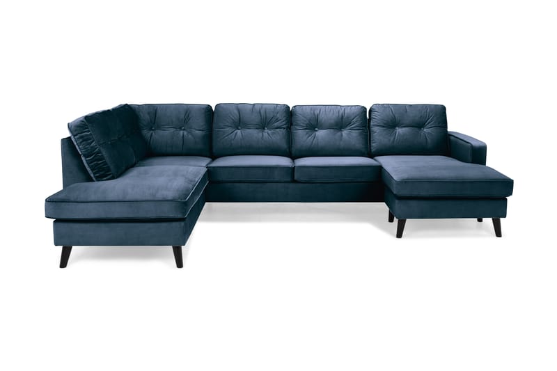 Monroe 4-seters Venstrevendt U-formet Sofa med Divan og Sjeselong i Fløyel - Blå - Møbler - Sofaer - Fløyelssofaer