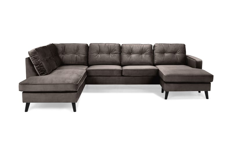 Monroe 4-seters Venstrevendt U-formet Sofa med Divan og Sjeselong i Fløyel - Brun - Møbler - Sofaer - Fløyelssofaer