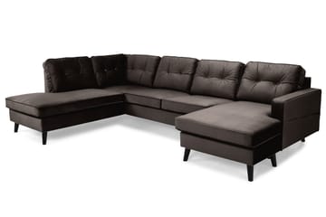 Monroe 4-seters Venstrevendt U-formet Sofa med Divan og Sjeselong i Fløyel - Brun - Møbler - Sofaer - Fløyelssofaer