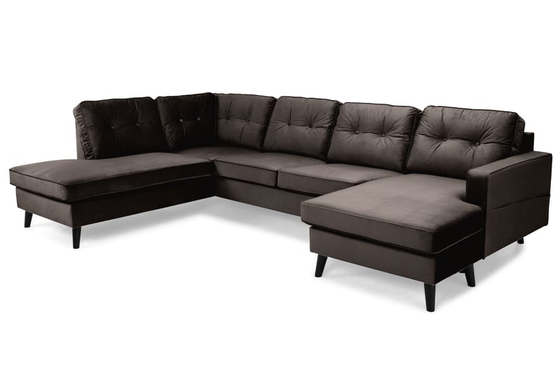 Monroe 4-seters Venstrevendt U-formet Sofa med Divan og Sjeselong i Fløyel - Brun - Møbler - Sofaer - Fløyelssofaer