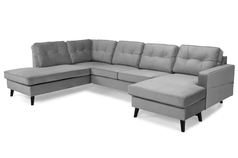 Monroe 4-seters Venstrevendt U-formet Sofa med Divan og Sjeselong i Fløyel - Lys grå - Møbler - Sofaer - Fløyelssofaer