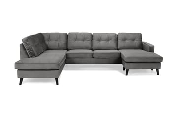 Monroe 4-seters Venstrevendt U-formet Sofa med Divan og Sjeselong i Fløyel - Mørk grå - Møbler - Sofaer - Fløyelssofaer